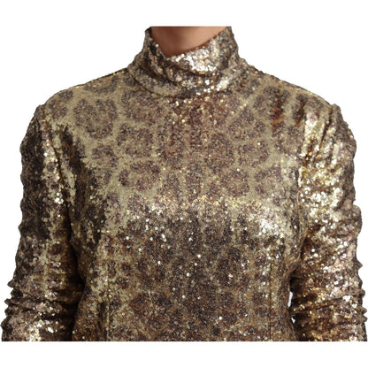 Dolce & Gabbana Brown Leopard Fit Turtleneck Sequin Sweater Dolce & Gabbana