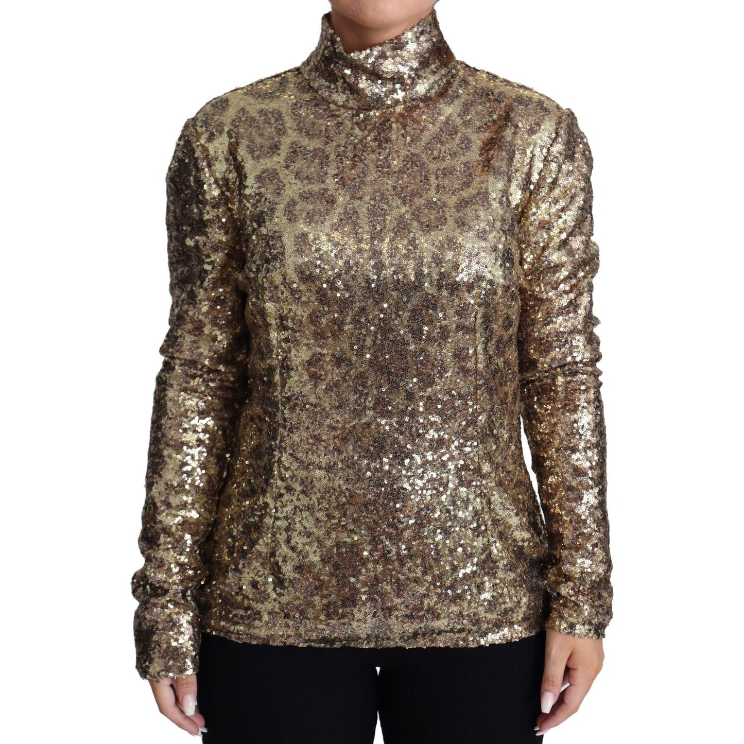 Dolce & Gabbana Brown Leopard Fit Turtleneck Sequin Sweater Dolce & Gabbana