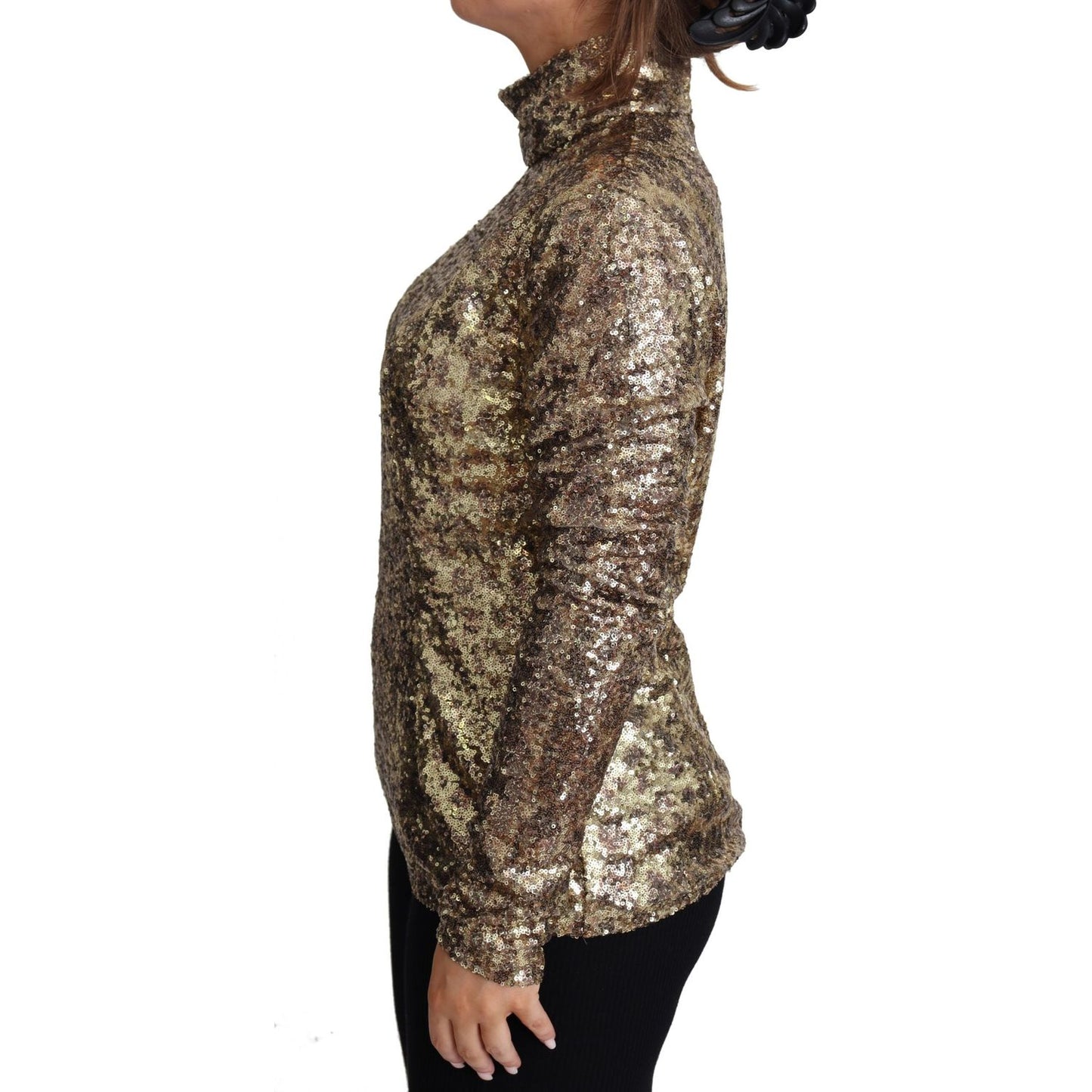 Dolce & Gabbana Brown Leopard Fit Turtleneck Sequin Sweater Dolce & Gabbana