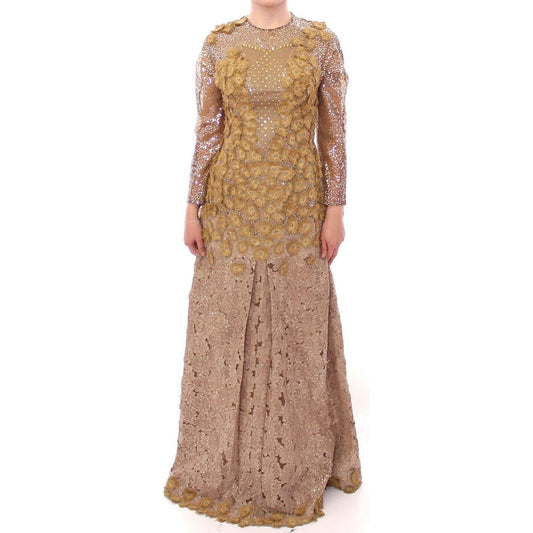 Lanre Da Silva Ajayi Exquisite Gold Lace Maxi Dress with Crystals Lanre Da Silva Ajayi