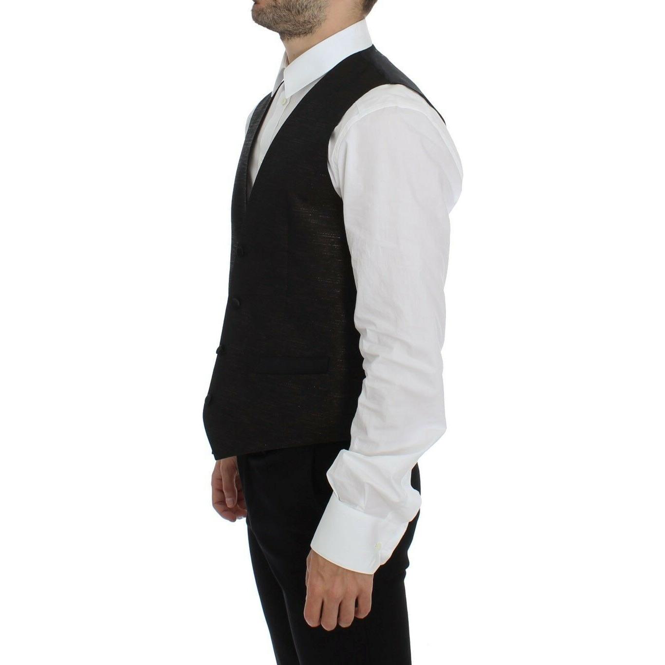 Dolce & Gabbana Black Wool Logo Dress Gilet Vest