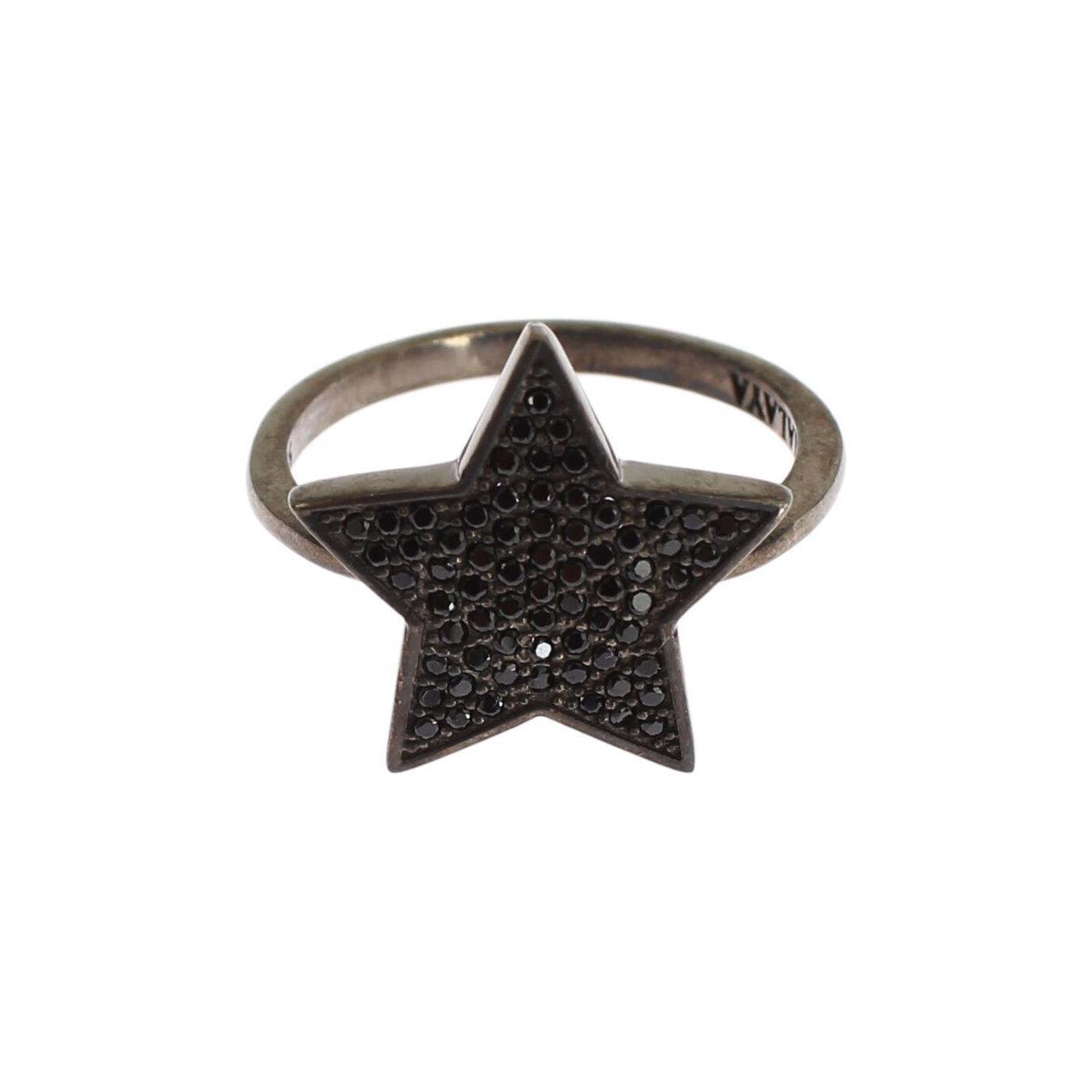Nialaya Black CZ Star 925 Silver Womens Ring Nialaya