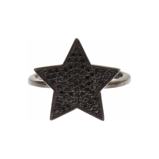 Nialaya Black CZ Star 925 Silver Womens Ring