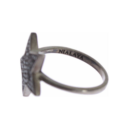 Nialaya Black CZ Star 925 Silver Womens Ring Nialaya