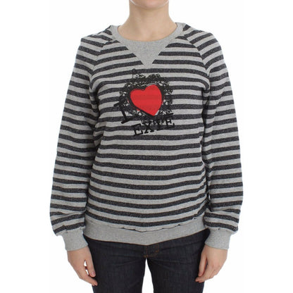Exte Gray Striped Cotton Crewneck Sweater
