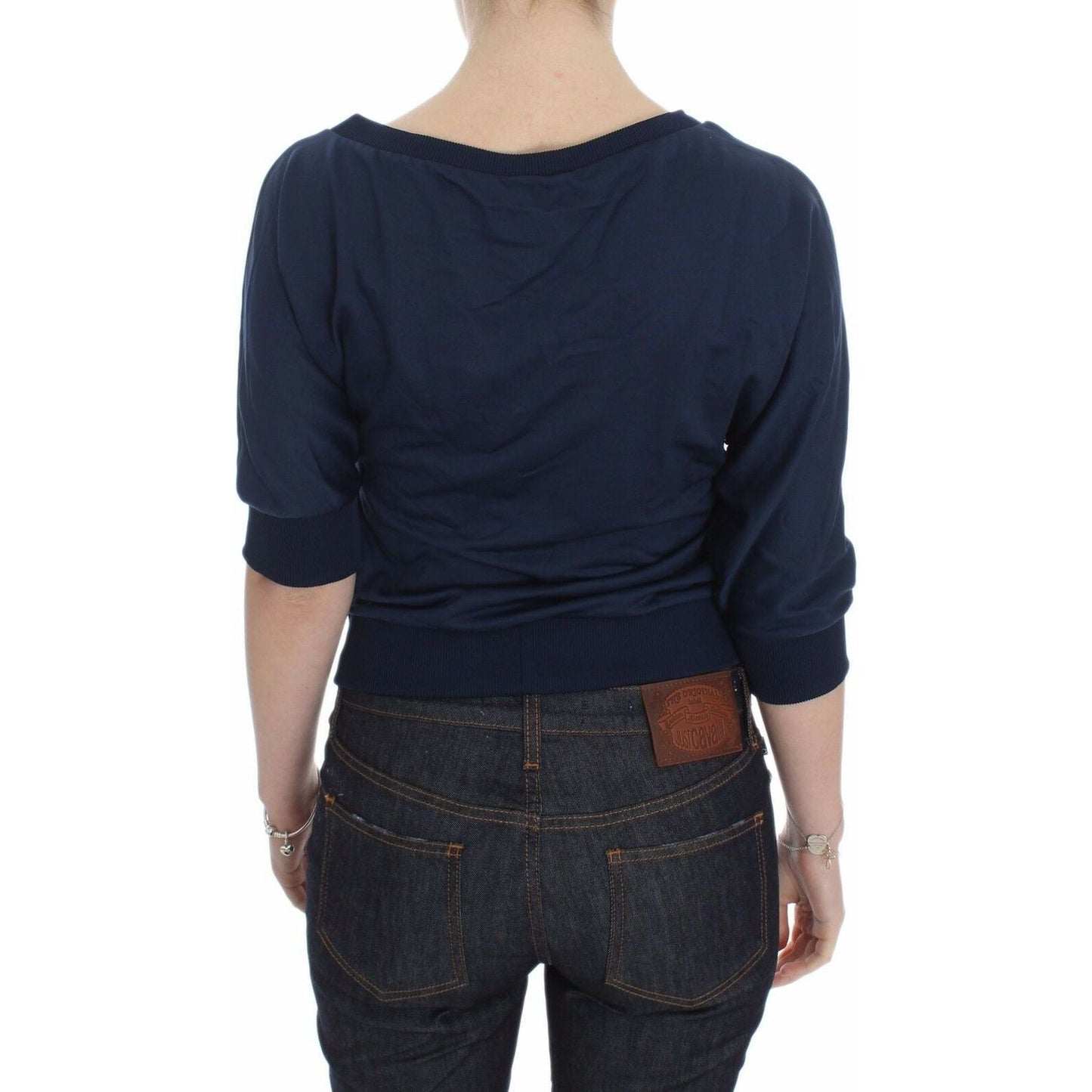 Exte Blue Cotton Top Pullover Deep V-neck Women Sweater Exte