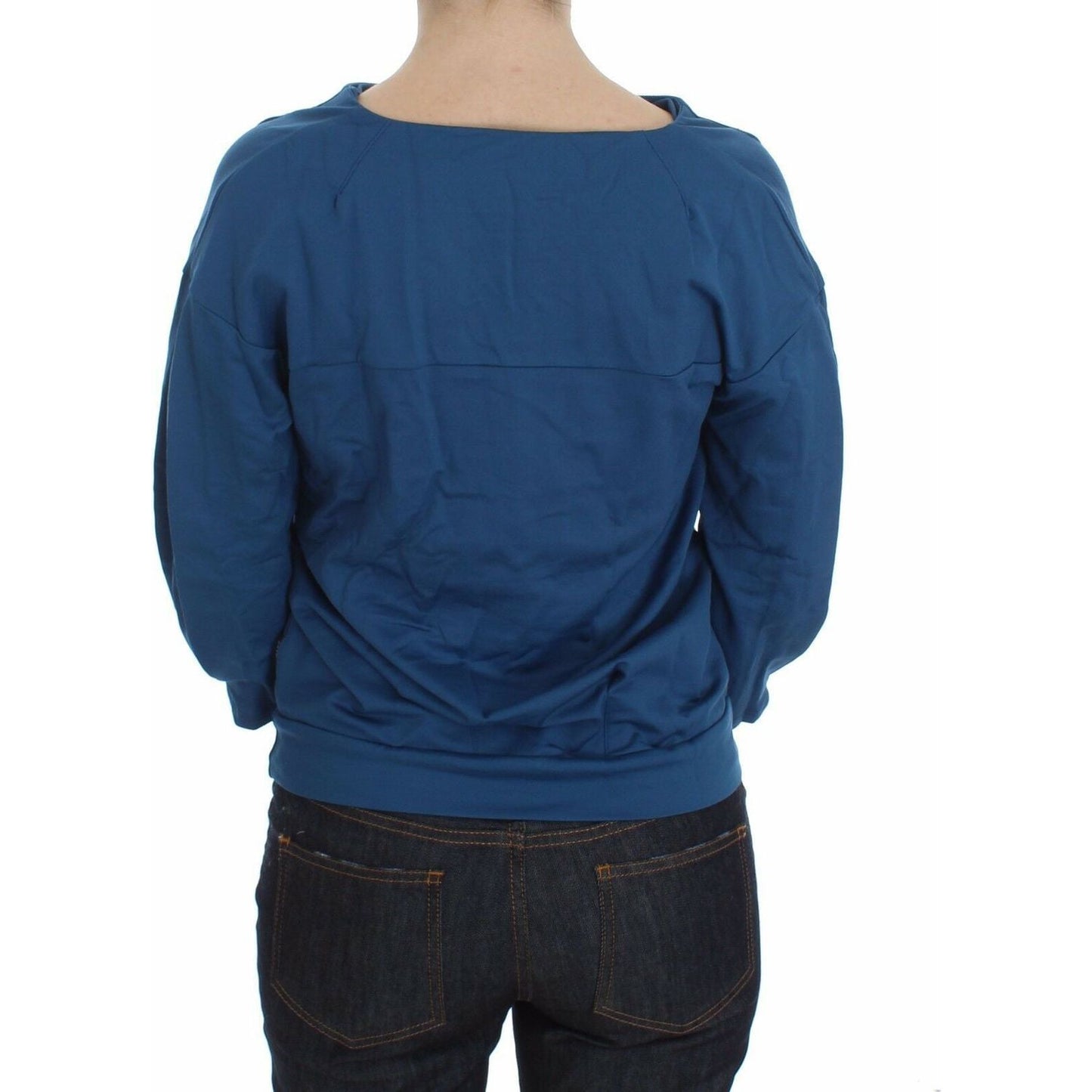 Exte Blue Cotton Top Pullover Deep V-neck Women Sweater Exte