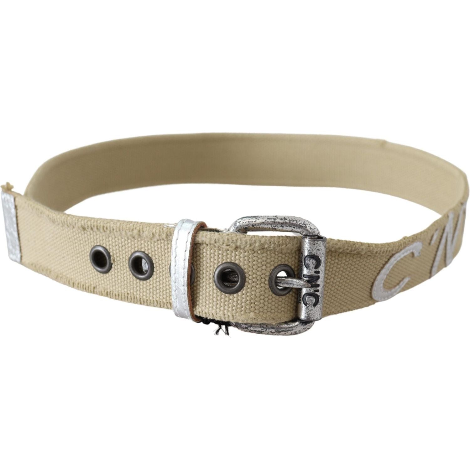Costume National Beige Cotton Rustic Logo Buckle Belt