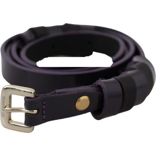 GF Ferre Black Leather Thin Gold Metal Chrome Buckle Belt GF Ferre