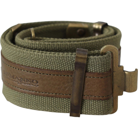 Ermanno Scervino Green Leather Rustic Bronze Buckle Army Belt Ermanno Scervino