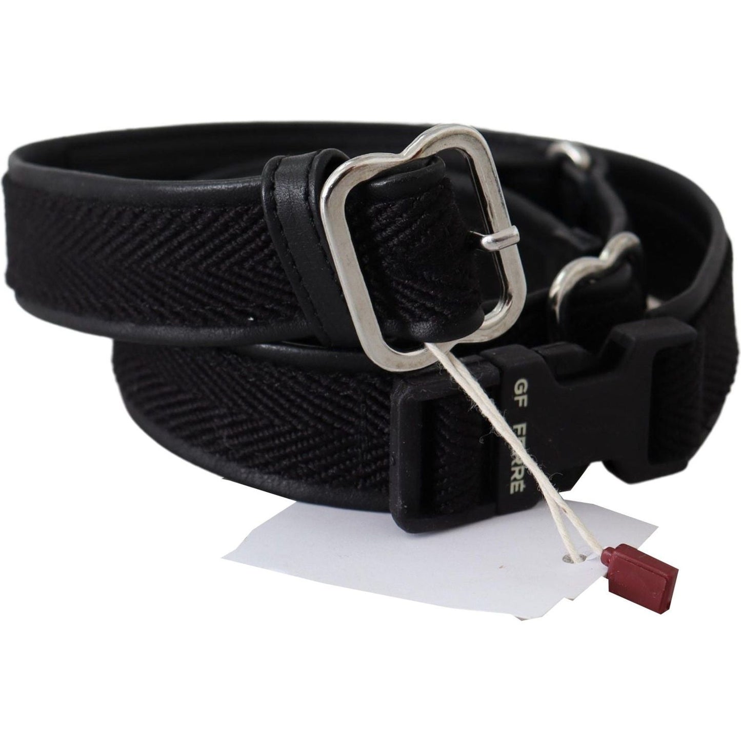 GF Ferre Chic Black Leather Waist Belt with Chrome Buckle Belt GF Ferre