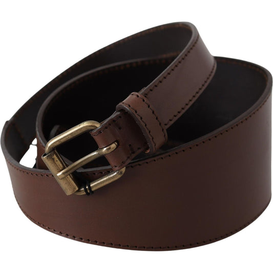 PLEIN SUD Brown Leather Gold Metal Buckle Belt PLEIN SUD