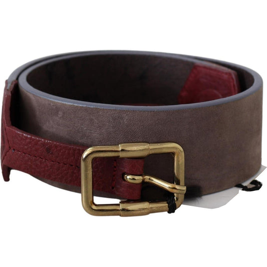 GF Ferre Brown Leather Wide Gold Chrome Logo Buckle Belt GF Ferre