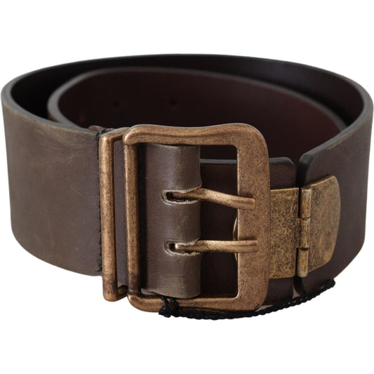 Ermanno Scervino Brown Leather Wide Bronze Buckle Waist Belt Ermanno Scervino