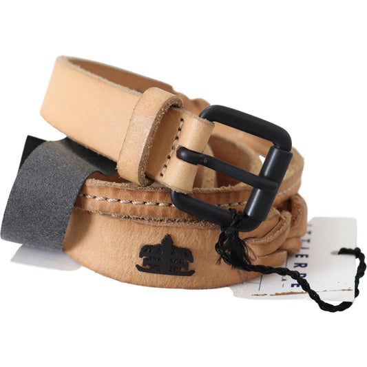 Scervino Street Light Brown Slim Leather Black Logo Buckle Belt Belt Scervino Street
