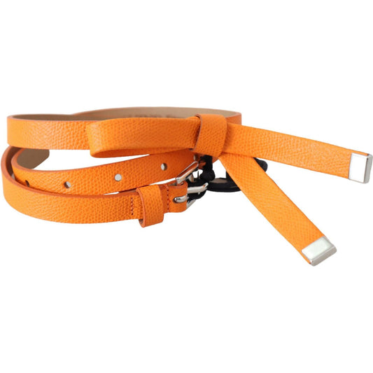 Scervino Street Orange Tangerine Leather Slim Silver Metal Buckle Belt Scervino Street