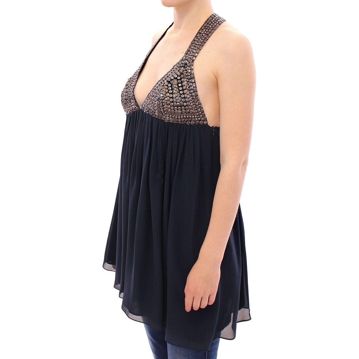 Anaikka Navy Blue Studs Embellished Top Blouse Anaikka