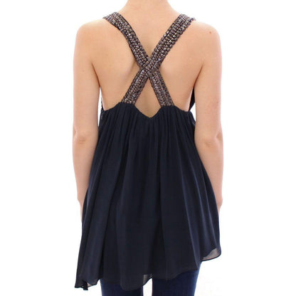 Anaikka Navy Blue Studs Embellished Top Blouse Anaikka