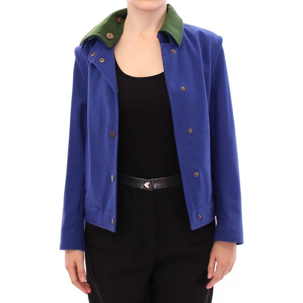 Andrea Incontri Elegant Blue Wool Jacket with Removable Collar Coats & Jackets Andrea Incontri