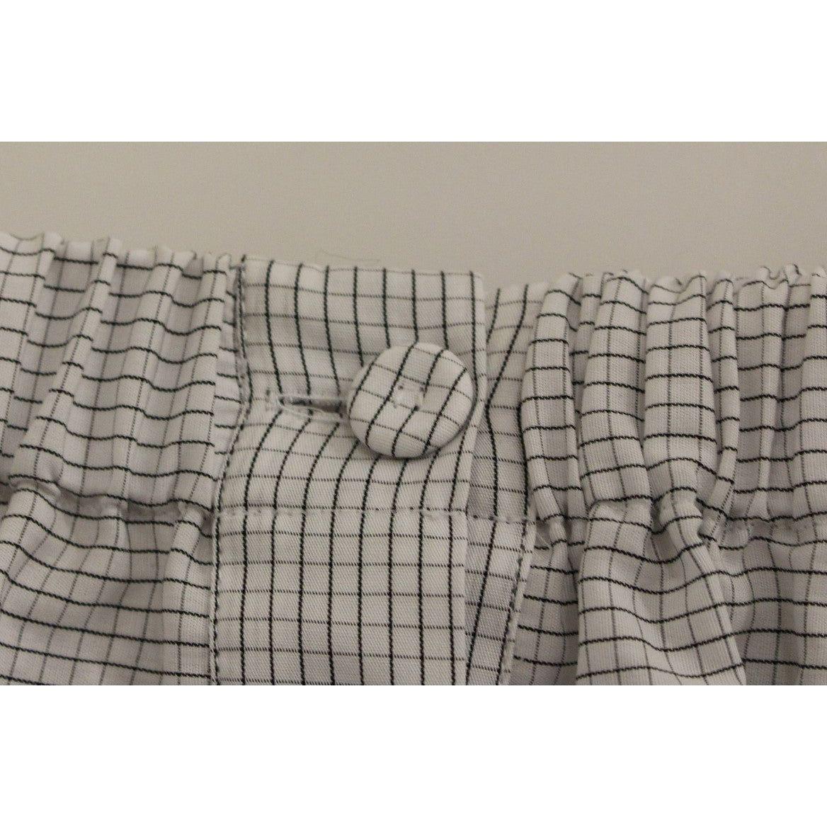 Andrea Incontri White Cotton Checkered Stretch Skirt