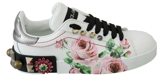 Dolce & Gabbana Floral Crystal-Embellished Leather Sneakers Dolce & Gabbana