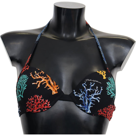Dolce & Gabbana Black Corals Print Women Beachwear Bikini Tops Dolce & Gabbana