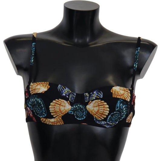 Dolce & Gabbana Black Seashells Print Women Swimwear Bikini Tops Dolce & Gabbana