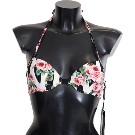 Dolce & Gabbana Multicolor Striped Rose Print Swimwear Bikini Tops Dolce & Gabbana