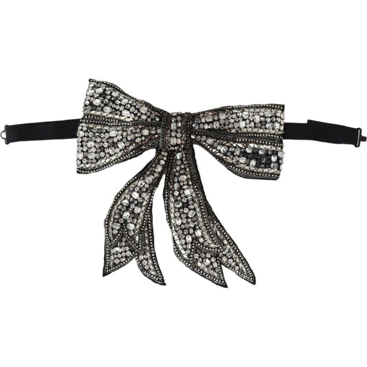 Dolce & Gabbana Silver Crystal Beaded Sequined Catwalk Necklace Bowtie Dolce & Gabbana