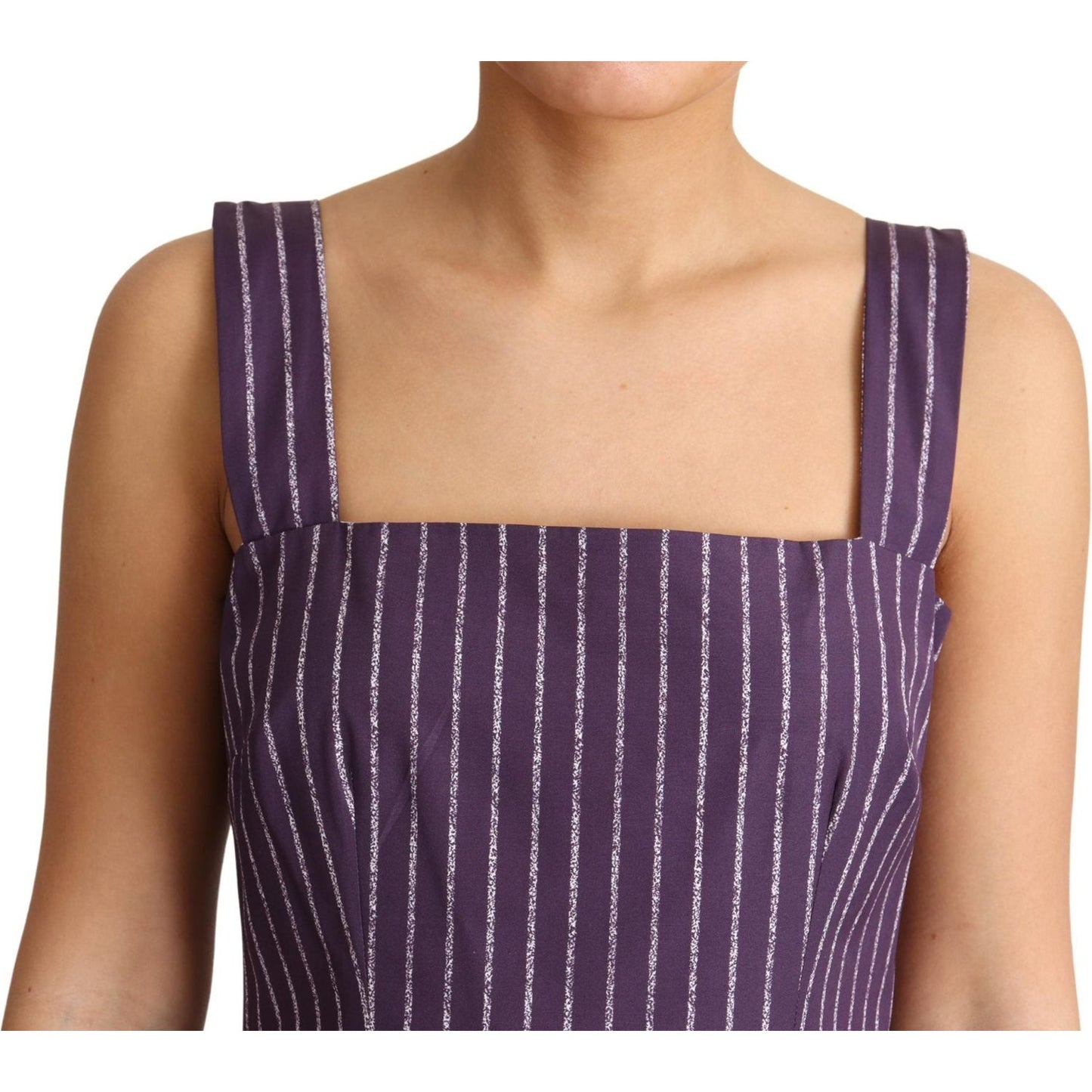 Dolce & Gabbana Elegant Sleeveless A-Line Purple Stripe Dress Dolce & Gabbana