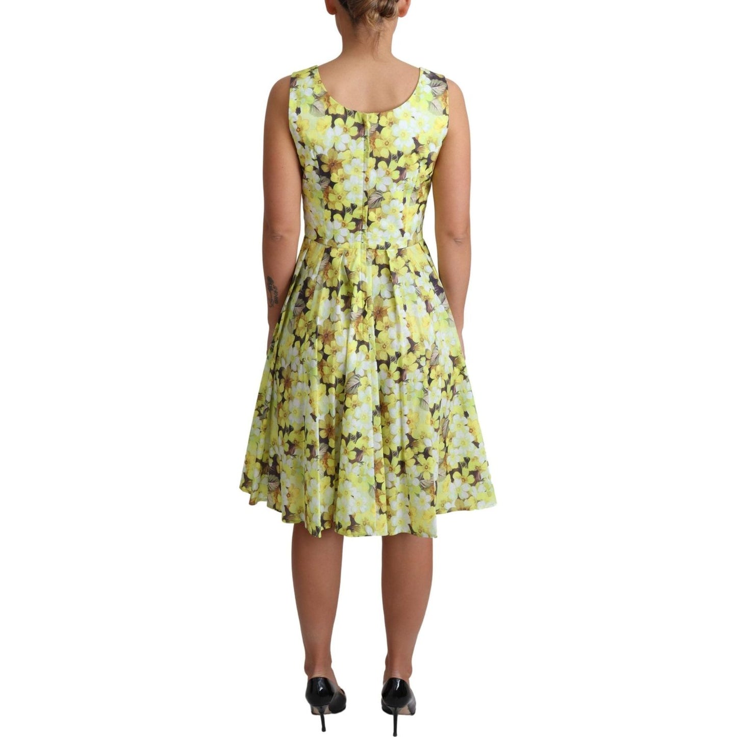 Dolce & Gabbana Elegant Yellow Floral A-Line Sleeveless Dress Dolce & Gabbana