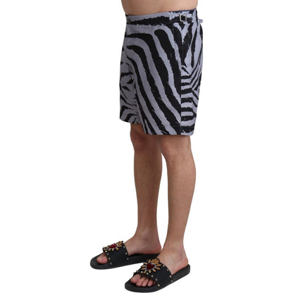 Dolce & Gabbana Gray Zebra Print Beachwear Shorts Dolce & Gabbana
