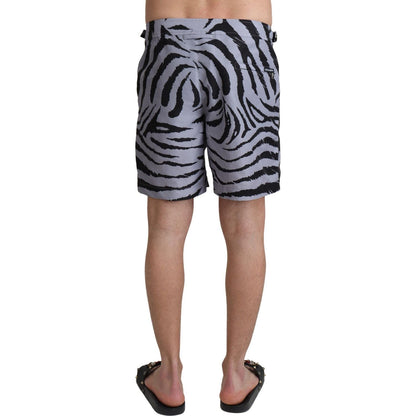 Dolce & Gabbana Gray Zebra Print Beachwear Shorts Dolce & Gabbana