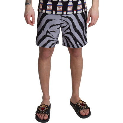 Dolce & Gabbana Gray Zebra Print Beachwear Shorts Dolce & Gabbana