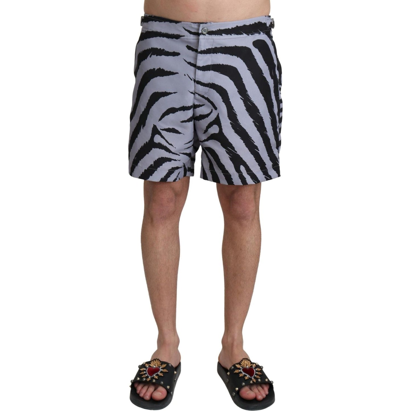 Dolce & Gabbana Gray Zebra Print Beachwear Shorts Dolce & Gabbana