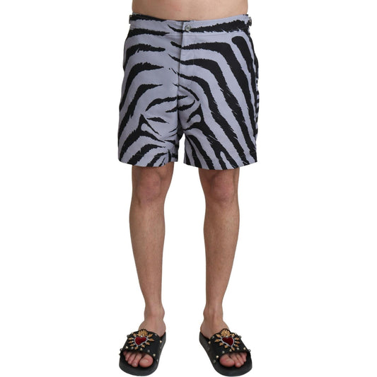 Dolce & Gabbana Gray Zebra Print Beachwear Shorts Dolce & Gabbana