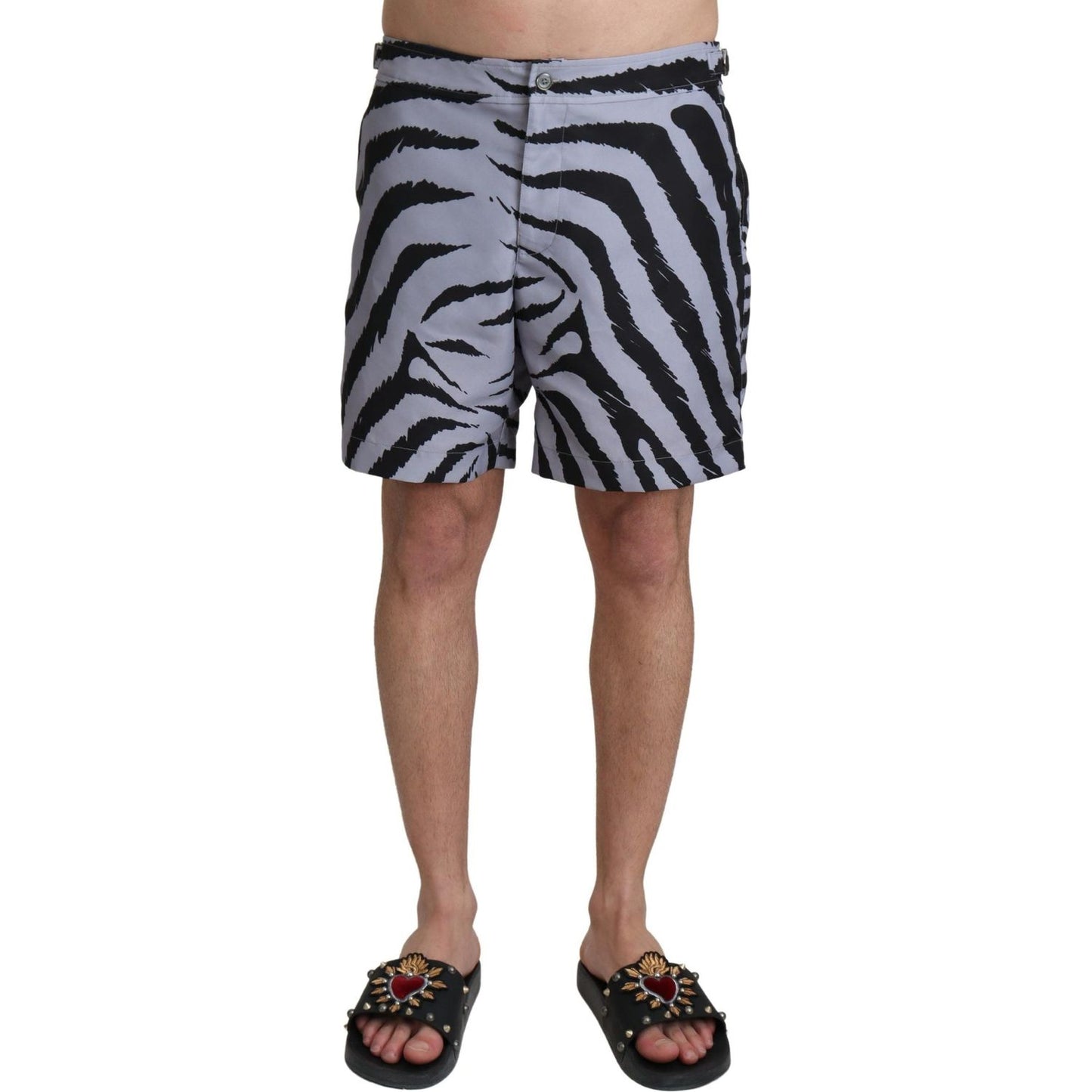 Dolce & Gabbana Elegant Gray Zebra Print Swim Trunks Dolce & Gabbana