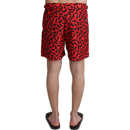 Dolce & Gabbana Red Patterned Beachwear Shorts Swimwear Dolce & Gabbana