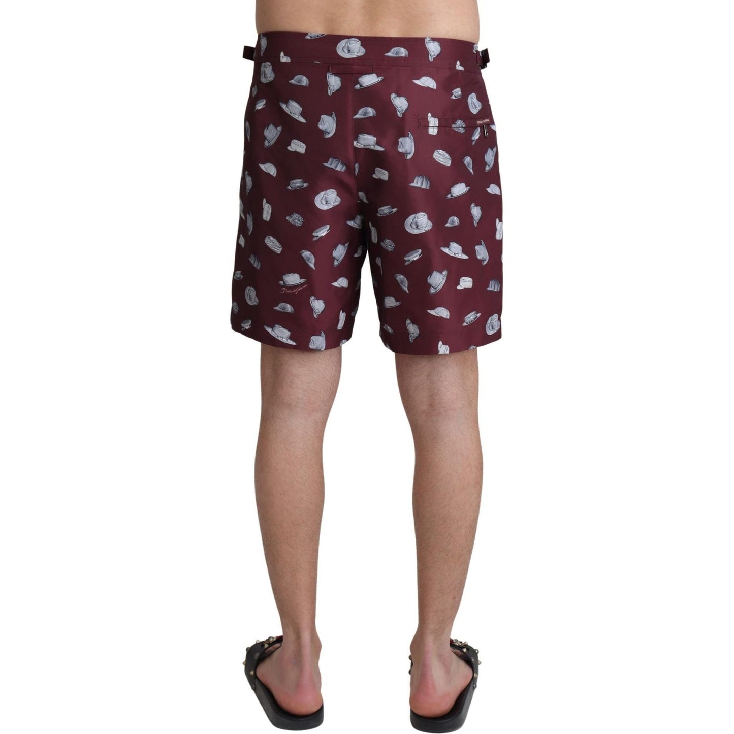 Dolce & Gabbana Maroon Hats Print Beachwear Shorts Swimwear