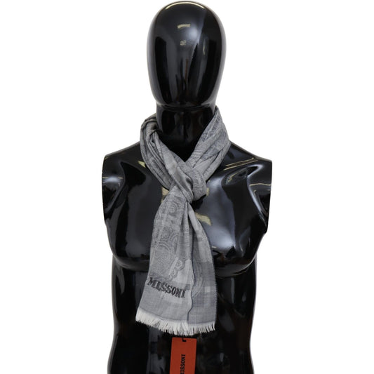 Missoni Gray Floral Wool Unisex Neck Wrap Fringes Scarf Missoni