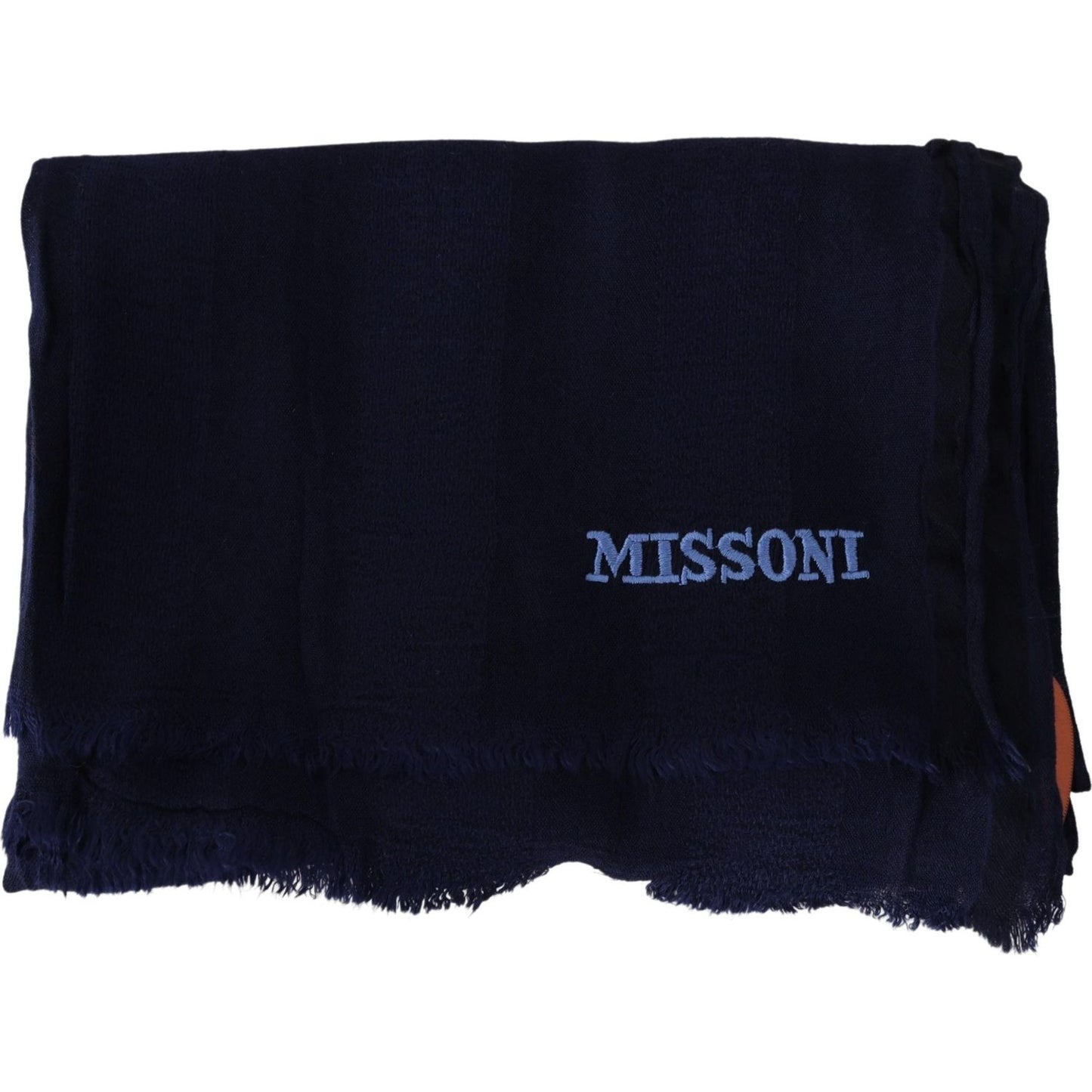 Missoni Elegant Blue Wool Scarf with Embroidered Logo Missoni