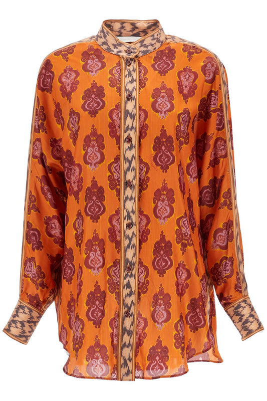 Zimmermann orange silk shirt ikat long sleeve loose fit