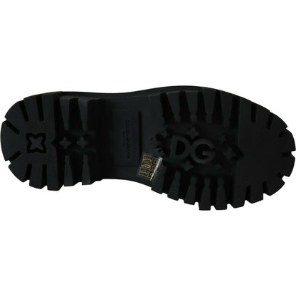 Dolce & Gabbana Black Leather Crystal Combat Boots