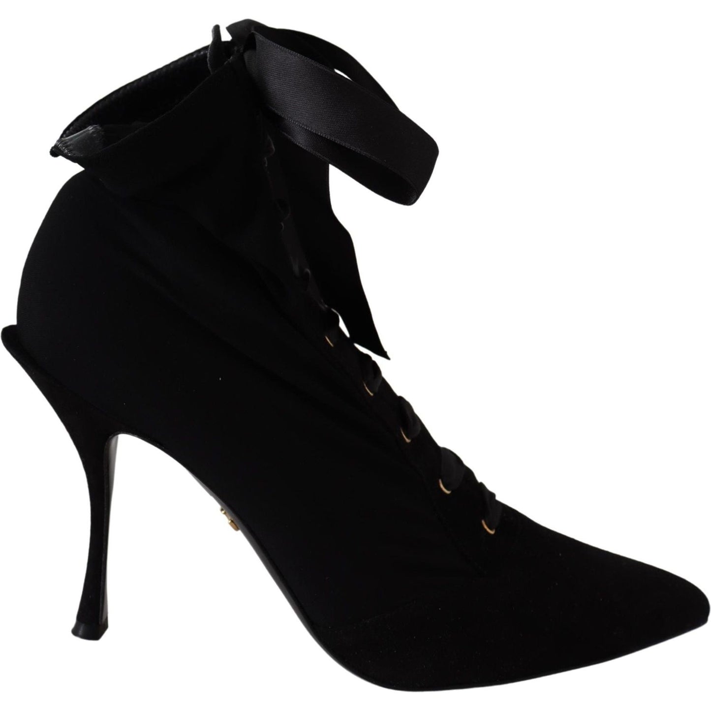 Dolce & Gabbana Elegant Black Ankle Heel Boots with Leather Sole Dolce & Gabbana