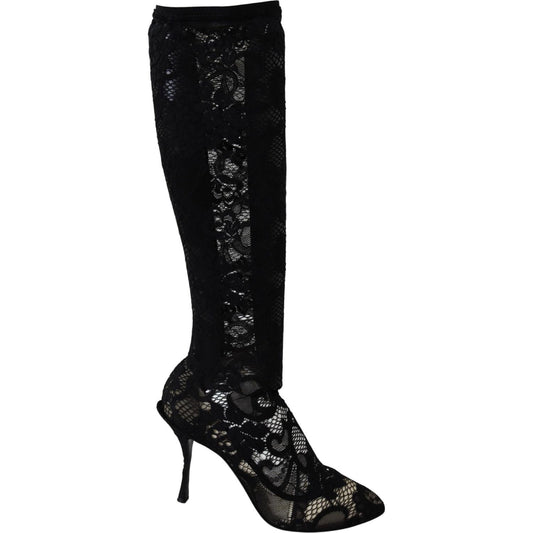 Dolce & Gabbana Black Taormina Lace Socks Boots Shoes Pumps Dolce & Gabbana