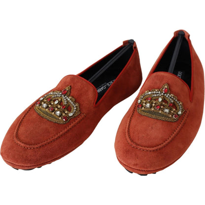 Dolce & Gabbana Orange Leather Crystal Crown Loafers Shoes Dolce & Gabbana