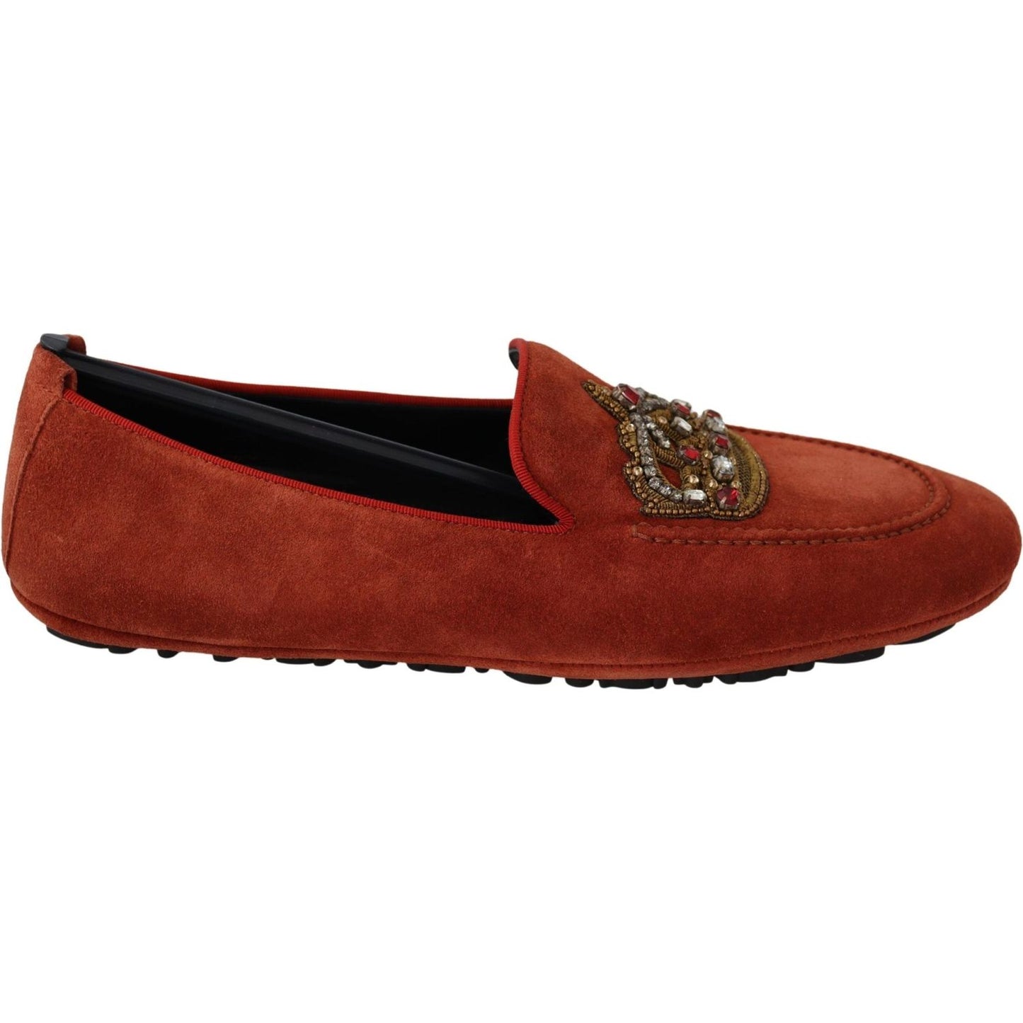 Dolce & Gabbana Orange Leather Crystal Crown Loafers Shoes Dolce & Gabbana