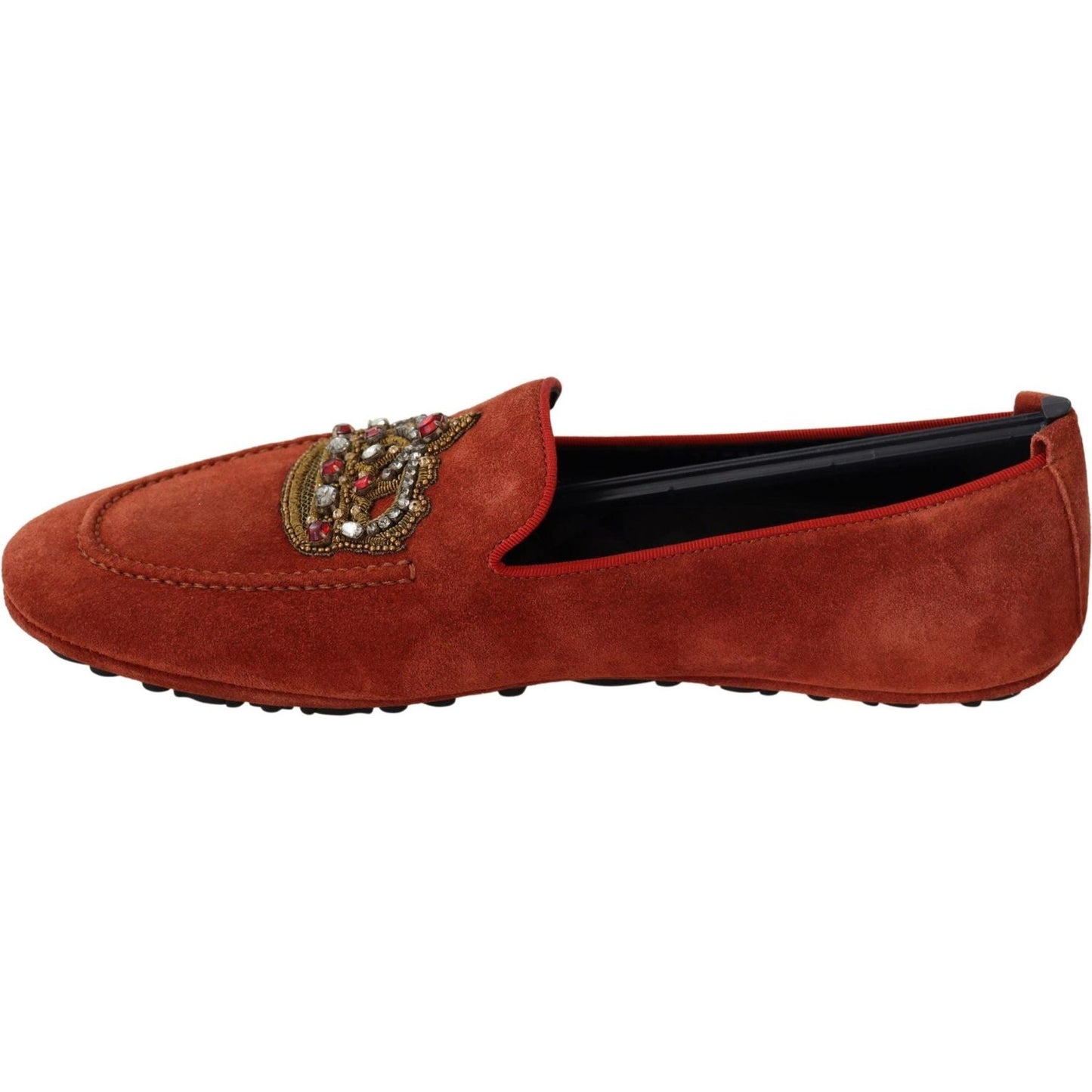 Dolce & Gabbana Orange Leather Crystal Crown Loafers Shoes Dolce & Gabbana
