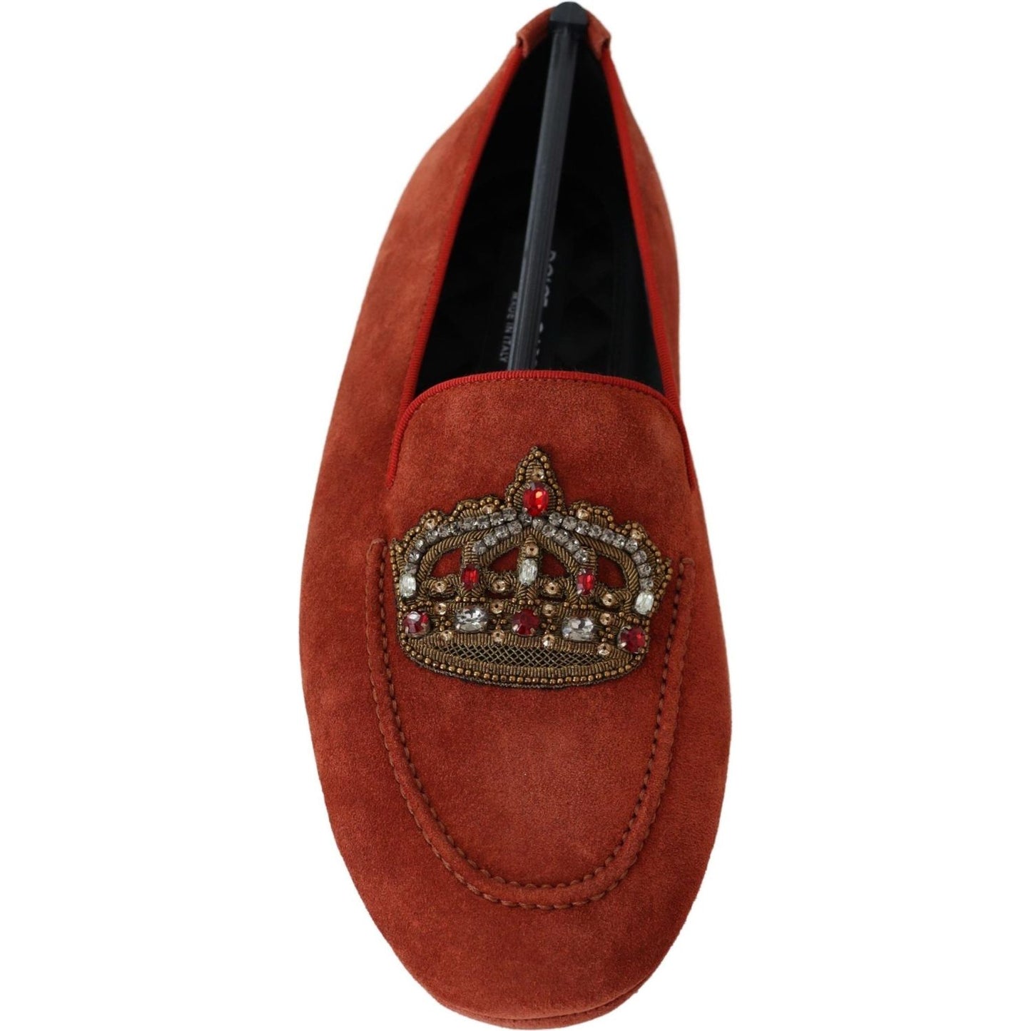 Dolce & Gabbana Orange Leather Crystal Crown Loafers Shoes Dolce & Gabbana