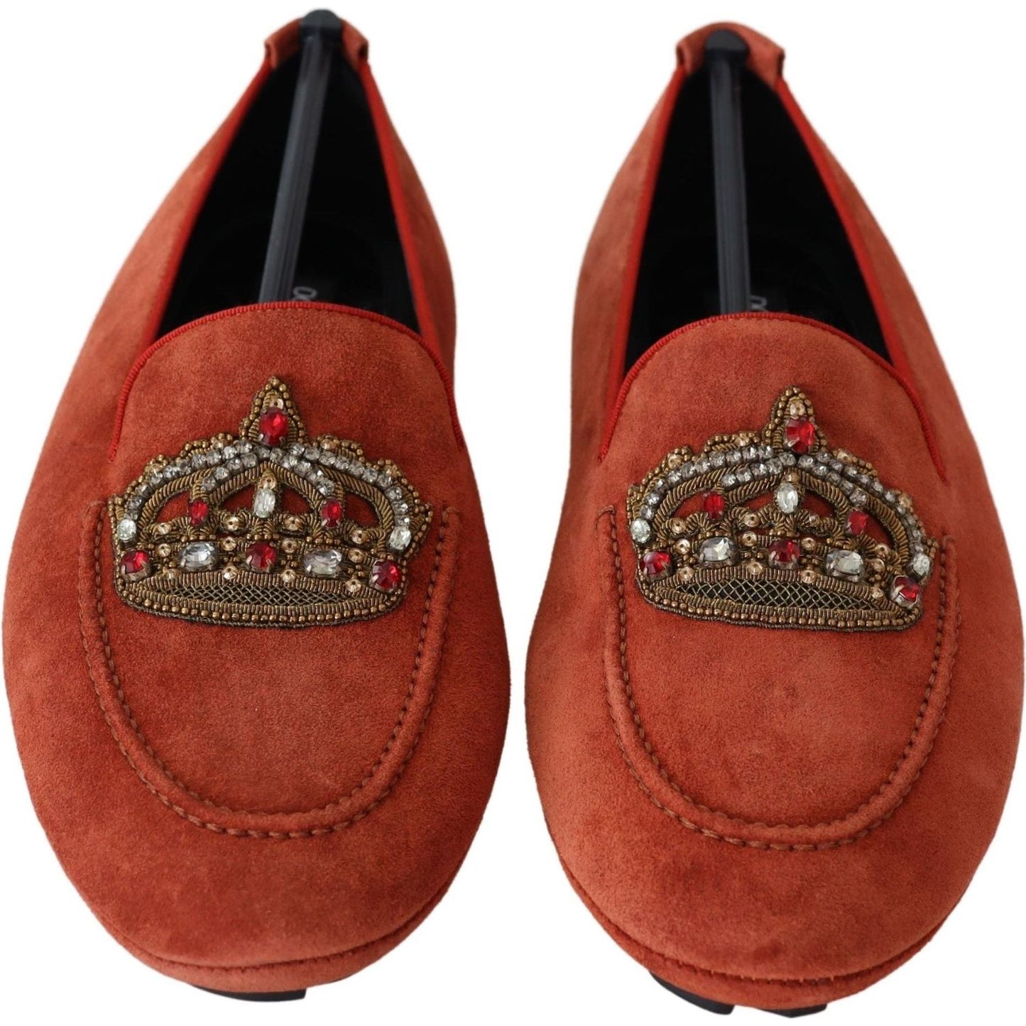 Dolce & Gabbana Orange Leather Crystal Crown Loafers Shoes Dolce & Gabbana